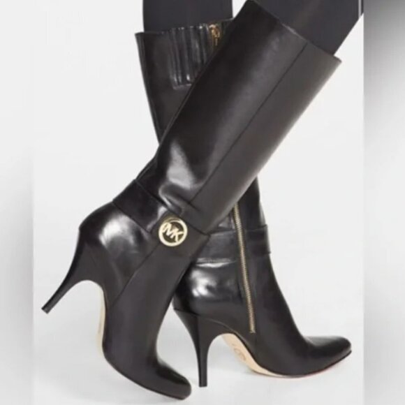Michael Kors Caroline Leather Heel Boots in Black sz 5.5 - Picture 1 of 5